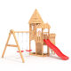 Play Tower - Knights Castle "L120" + Slide, 2x Swing, Climbing Stones Red Slide/Swing