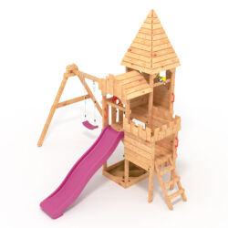 Play Tower - Knights Castle "L120" + Slide, 2x Swing, Climbing Stones Pink Slide/Swing