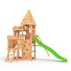 BIBEX® Play Tower - Knights Castle "L150" + Long Slide, 2x Swings, Climbing Stones