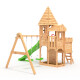 BIBEX® Play Tower - Knights Castle "L150" + Long Slide, 2x Swings, Climbing Stones
