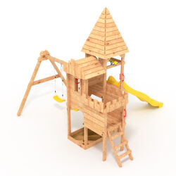 Playtower - Knights Castle "L150" + Slide, 2x Swing, Climbing Stones Yellow Slide/Swing