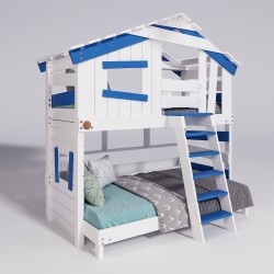 Hochbett ALPIN CHALET Doppelbett, Kinderbett, 120x200cm, weiß/blau