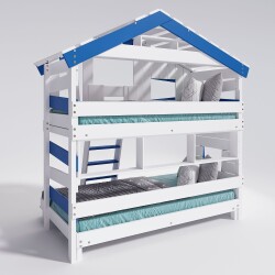 Hochbett ALPIN CHALET Doppelbett, Kinderbett, 120x200cm, weiß/blau