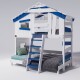 Hochbett ALPIN CHALET Doppelbett, Kinderbett, 120x200cm, weiß/blau + Oberes Regal + Türchen