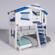 Hochbett ALPIN CHALET Doppelbett, Kinderbett, 120x200cm, weiß/blau + Unteres Regal + Türchen