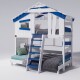 Hochbett ALPIN CHALET Doppelbett, Kinderbett, 120x200cm, weiß/blau + Unteres und oberes Regal Ohne Türchen