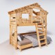 Hochbett ALPIN CHALET Doppelbett, Kinderbett, 120x200cm, naturbelassen Ohne Regale + Türchen