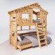 Hochbett ALPIN CHALET Doppelbett, Kinderbett, 120x200cm, naturbelassen + Unteres und oberes Regal Ohne Türchen