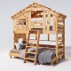 Hochbett ALPIN CHALET Doppelbett, Kinderbett, 120x200cm, naturbelassen + Unteres und oberes Regal + Türchen
