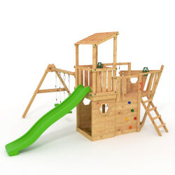 The XL150 Pirate Ship - Play Tower - Climbing Structure - Long Green Slide - Double Swing by BIBEX