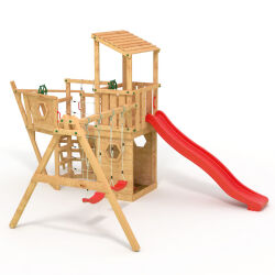 XL150 Pirate Ship - Play Tower - Climbing Frame - Red Slide - Double Swing by BIBEX