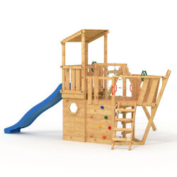 The XL150 Pirate Ship - Play Tower - Climbing Structure - Blue Slide - Double Swing by BIBEX