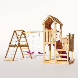 Torre da gioco - Castello dei cavalieri "OAKFORT MAX III" Scivolo rosa e altalene