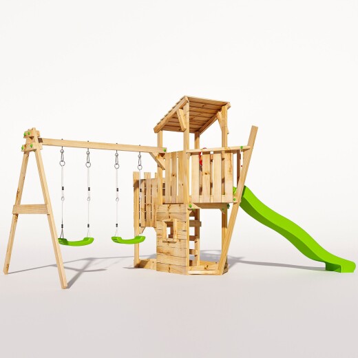 Spielturm - "Piratenschiff M" Grüne Rutsche und Schaukeln