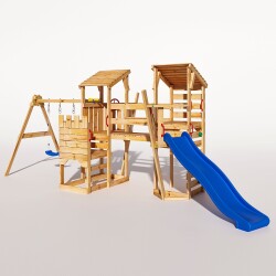 Spielturm - "Piratenschiff L" Blaue Rutsche und Schaukeln