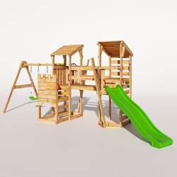 Spielturm - "Piratenschiff L" Grüne Rutsche und Schaukeln