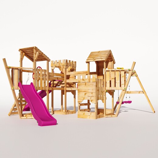 Spielturm - "Piratenschiff XXL" Rosa Rutsche und Schaukeln