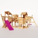 Spielturm - "Piratenschiff XXL" Rosa Rutsche und Schaukeln