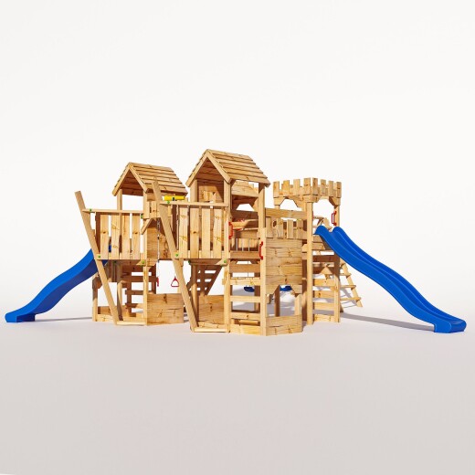 Spielturm - "Piratenschiff MAX" Blaue Rutsche und Schaukeln