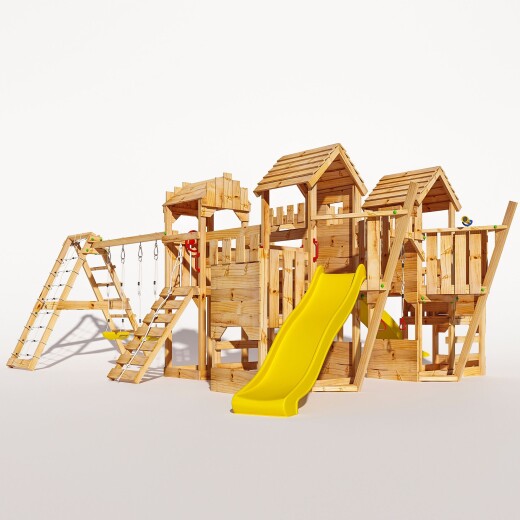 Spielturm - "Piratenschiff MAX" Gelbe Rutsche und Schaukeln