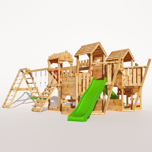 Spielturm - "Piratenschiff MAX" Grüne Rutsche und Schaukeln