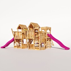 Spielturm - "Piratenschiff MAX" Rosa Rutsche und Schaukeln