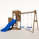 Spielturm - Ritterburg "OAKFORT CORE II" Blaue Rutsche und Schaukeln