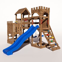 Spielturm - Ritterburg "TEMPLAR CORE II" Blaue Rutsche und Schaukeln