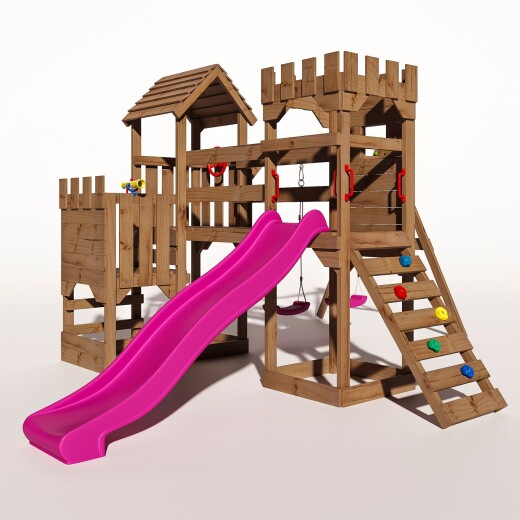 Spielturm - Ritterburg "TEMPLAR CORE II" Rosa Rutsche und Schaukeln