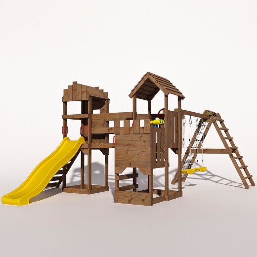 Spielturm - Ritterburg "LANCELOT CORE III" Gelbe Rutsche und Schaukeln
