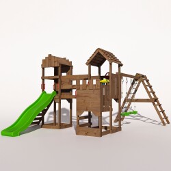 Spielturm - Ritterburg "LANCELOT CORE III" Grüne Rutsche und Schaukeln