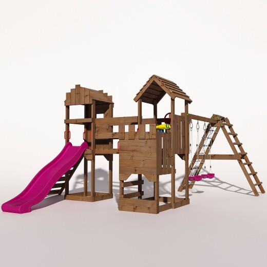 Spielturm - Ritterburg "LANCELOT CORE III" Rosa Rutsche und Schaukeln