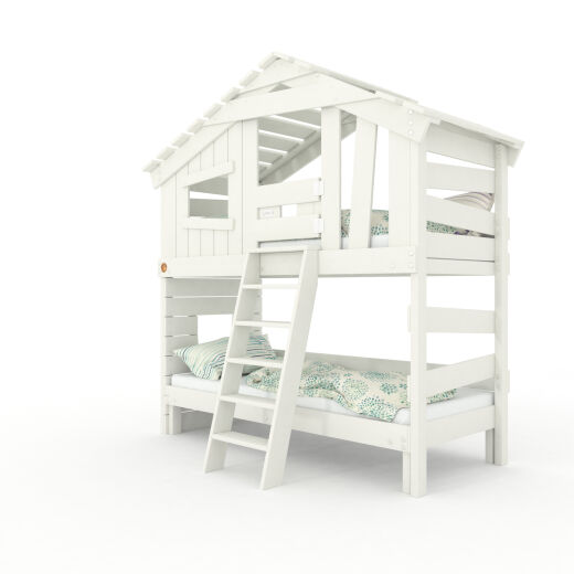 ALPIN CHALET Jugend- und Kinderbett, Doppelbett, Etagenbett, Spielhaus in zartem Creme-weiß mit Unterbett + Pforte / Türchen