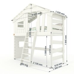 Letto a soppalco ALPIN CHALET – Letto a castello, bianco-blu, 90x200 cm