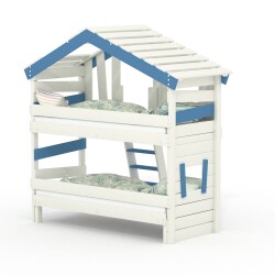 ALPIN CHALET Høyseng, barneseng, køyeseng hvit/blå + Under sengen uten tilbehør BIBEX®