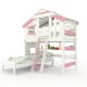 ALPIN CHALET Letto a soppalco, Letto a castello, Letto per bambini, Bianco/Rosa + Letto inferiore + Mensola + Porta da BIBEX®.