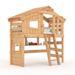 ALPIN CHALET Loft Bed, Childrens Bed, Bunk Bed 100% untreated natural wood + Shelf by BIBEX®