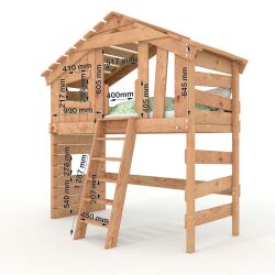 ALPIN CHALET Loft Bed, Childrens Bed, Bunk Bed 100% untreated natural wood + Shelf by BIBEX®