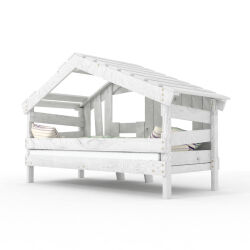 APART CHALET Childrens bed, play bed, youth bed, playhouse, solid pine, mild white