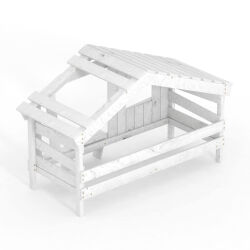 APART CHALET Childrens bed, play bed, youth bed, playhouse, solid pine, mild white with little door