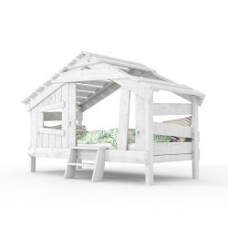 APART CHALET Childrens bed, play bed, youth bed, playhouse, solid pine, soft-white WITHOUT doors