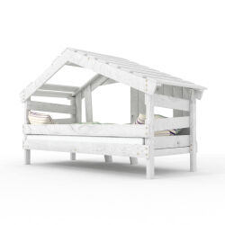 APART CHALET Childrens bed, play bed, youth bed, playhouse, solid pine, soft-white WITHOUT doors