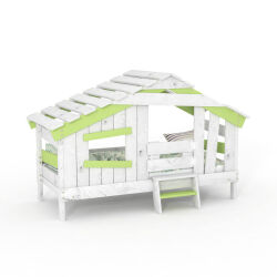 APART CHALET Childrens bed, play bed, youth bed, playhouse, solid pine, soft green