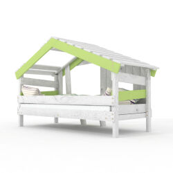 APART CHALET Childrens bed, play bed, youth bed, playhouse, solid pine, soft green
