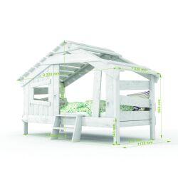 APART CHALET Childrens bed, play bed, youth bed, playhouse, solid pine, soft green WITHOUT door