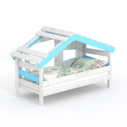 APART CHALET Childrens Bed, Play Bed, Youth Bed, Playhouse, solid pine, sky-blue without Door