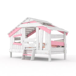 APART CHALET Childrens Bed, Play Bed, Youth Bed, Playhouse, solid pine, delicate pink