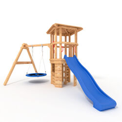 Play tower - Knights castle "R120" - with nest swing and blue slide