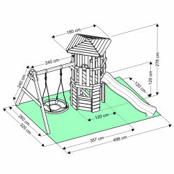 Spielturm - Ritterburg "R120" - mit Nestschaukel und rosa Rutsche