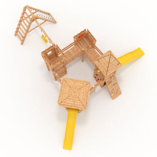 Spielturm - Ritterburg XXL+R - zwei Bausätze in einem kombiniert 2x gelbe Rutschen/Schaukeln